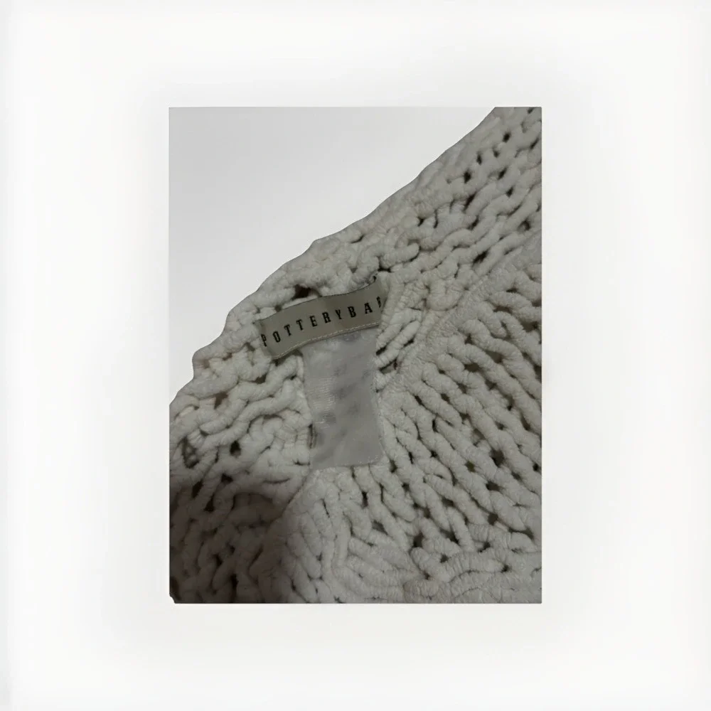 Pottery Barn Handknit Throw Blanket ~ White 54
